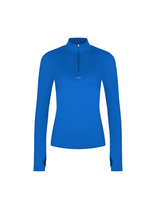 Womens 99% Bio-Based Zipped Long Sleeve Top—Gaia Blue