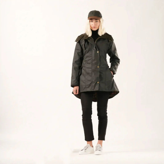 Louise Racing Green Poppy Lined Wax Coat