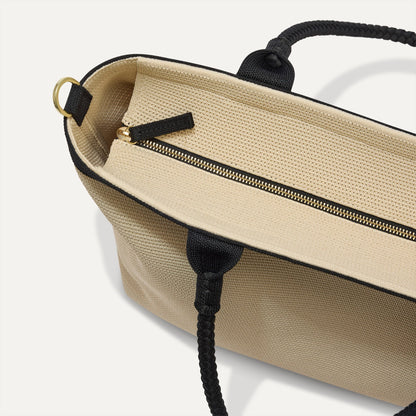 The Lightweight Zip Tote - Black and White Raffia-Knit