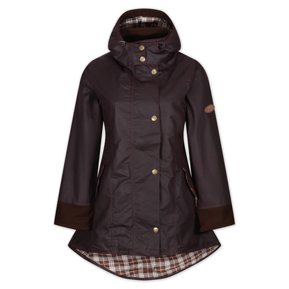 Louise Mahogany Poppy Lined Wax Coat