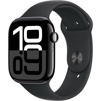 Apple Watch Series 10 GPS (46mm) - Jet Black Aluminum Case with Black Sport Band (M/L), Fitness Tracker, ECG, Always-On Retina Display, Water-Resistant