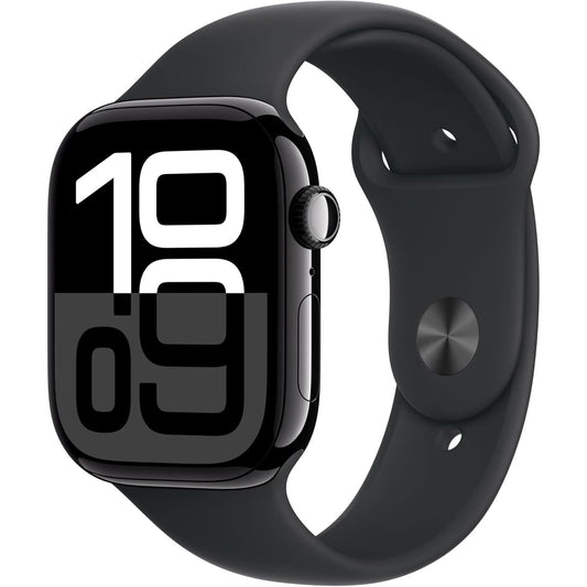Apple Watch Series 10 GPS (46mm) - Jet Black Aluminum Case with Black Sport Band (M/L), Fitness Tracker, ECG, Always-On Retina Display, Water-Resistant