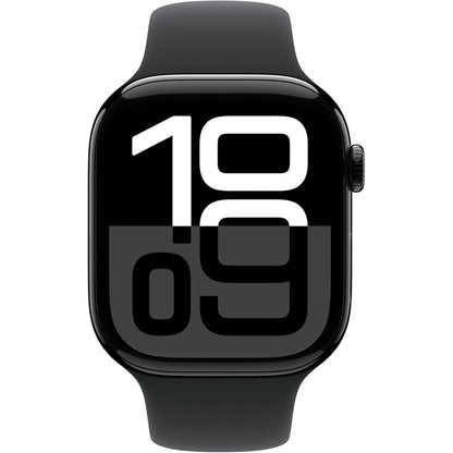 Apple Watch Series 10 GPS (46mm) - Jet Black Aluminum Case with Black Sport Band (M/L), Fitness Tracker, ECG, Always-On Retina Display, Water-Resistant
