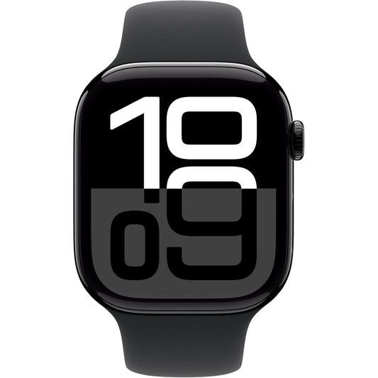 Apple Watch Series 10 GPS (46mm) - Jet Black Aluminum Case with Black Sport Band (M/L), Fitness Tracker, ECG, Always-On Retina Display, Water-Resistant