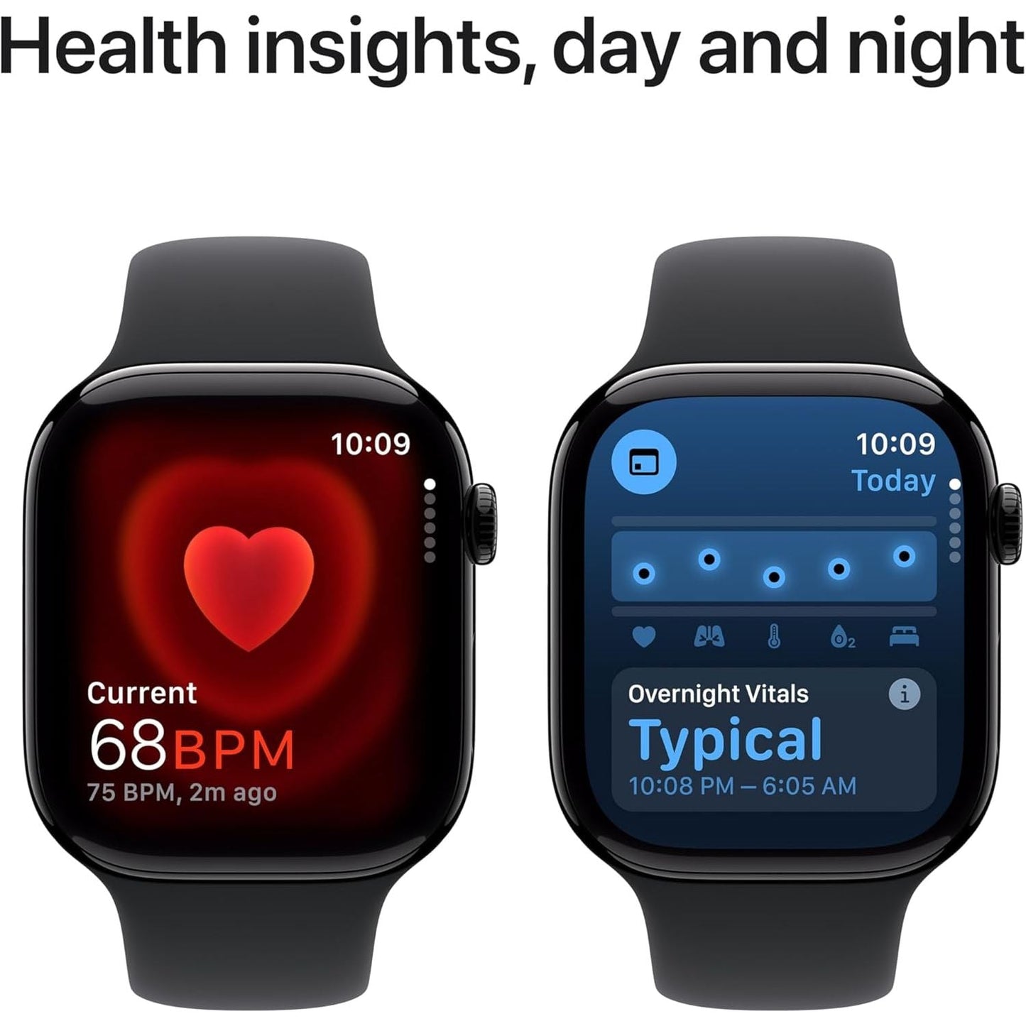 Apple Watch Series 10 GPS (46mm) - Jet Black Aluminum Case with Black Sport Band (M/L), Fitness Tracker, ECG, Always-On Retina Display, Water-Resistant