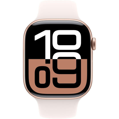 Apple Watch Series 10 GPS 42mm Smartwatch with Rose Gold Aluminium Case with Light Blush Sport Band - S/M. Fitness Tracker, ECG App, Always-On Retina Display, Water Resistant