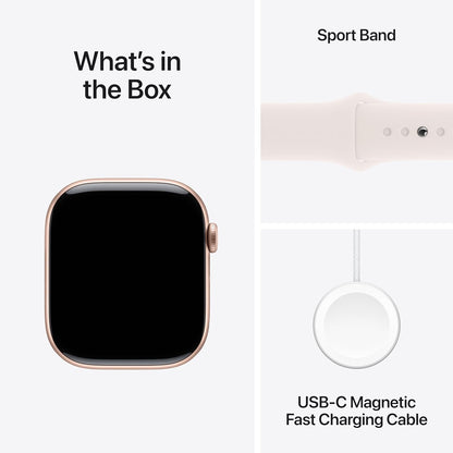 Apple Watch Series 10 GPS 42mm Smartwatch with Rose Gold Aluminium Case with Light Blush Sport Band - S/M. Fitness Tracker, ECG App, Always-On Retina Display, Water Resistant