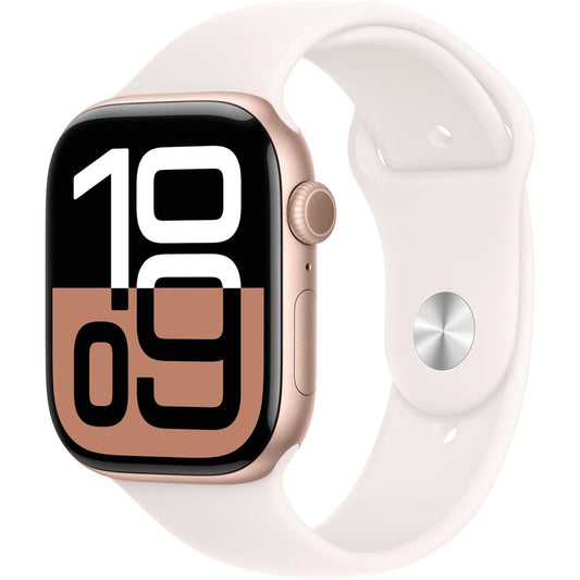 Apple Watch Series 10 GPS 42mm Smartwatch with Rose Gold Aluminium Case with Light Blush Sport Band - S/M. Fitness Tracker, ECG App, Always-On Retina Display, Water Resistant