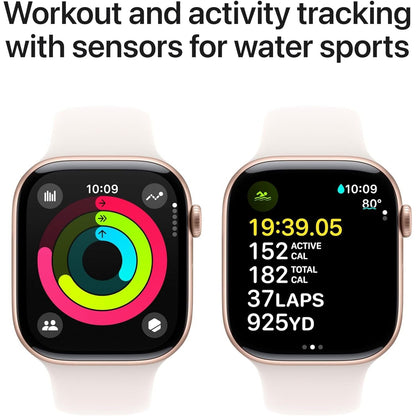 Apple Watch Series 10 GPS 42mm Smartwatch with Rose Gold Aluminium Case with Light Blush Sport Band - S/M. Fitness Tracker, ECG App, Always-On Retina Display, Water Resistant