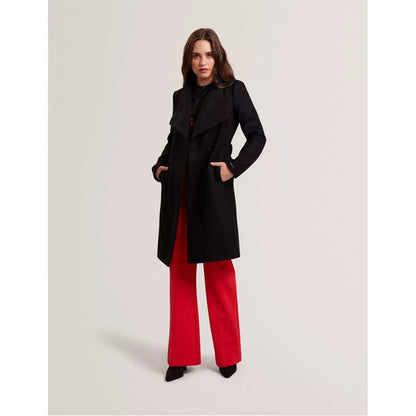 Womens Rose Belted Midi Wool Long Sleeve Coat
