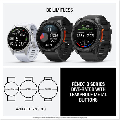 Garmin fēnix 8 Premium Multisport GPS Smartwatch – 43mm Whitestone with AMOLED Display & Built-in LED Flashlight