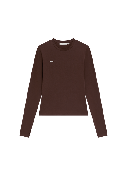 Womens Cotton-Stretch Long-Sleeved Top—Mahogany Brown