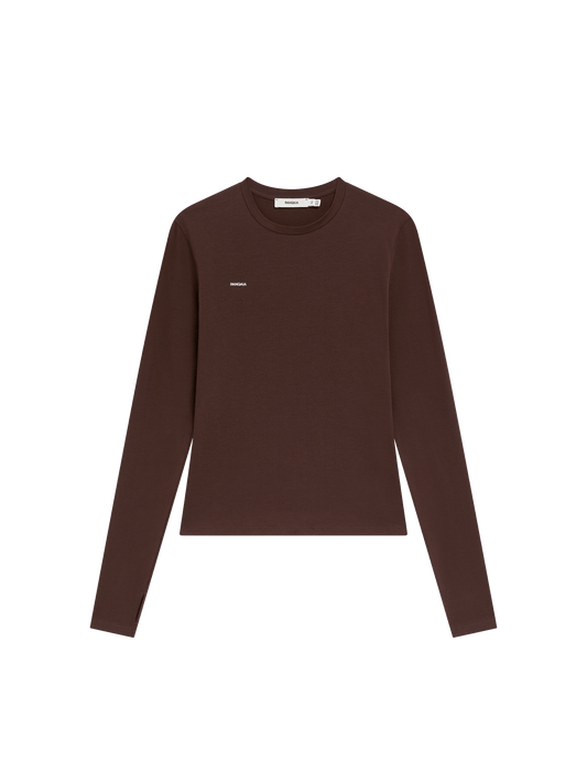 Womens Cotton-Stretch Long-Sleeved Top—Mahogany Brown