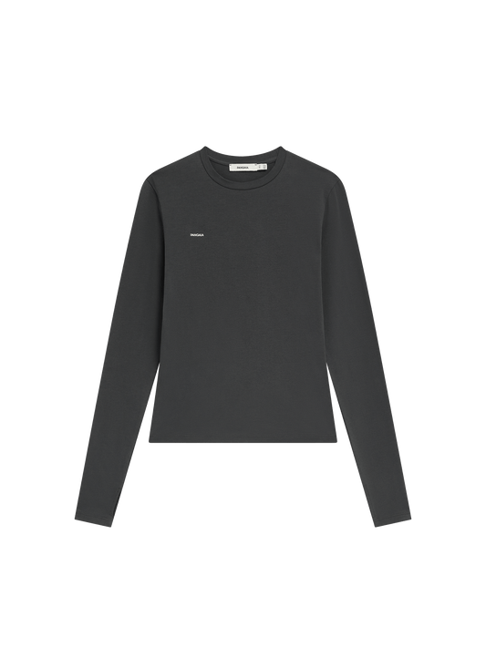Womens Cotton-Stretch Long-Sleeved Top—Smoked Black