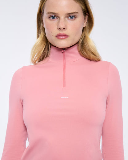 Womens 99% Bio-Based Zipped Long Sleeve Top—Dewy Rose