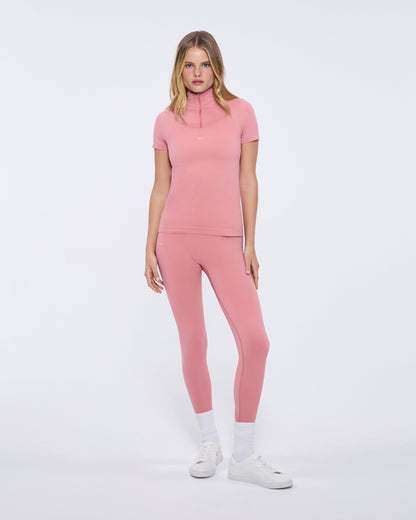 Womens 99% Bio-Based Zipped Short Sleeve Top—Dewy Rose
