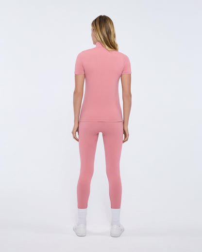 Womens 99% Bio-Based Zipped Short Sleeve Top—Dewy Rose