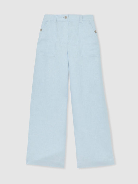 Reiss Dusty Blue Ashby Petite Linen Wide-Leg Trousers