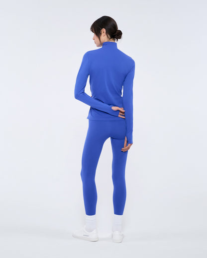 Womens 99% Bio-Based Zipped Long Sleeve Top—Gaia Blue