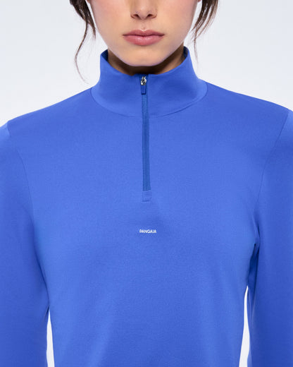 Womens 99% Bio-Based Zipped Long Sleeve Top—Gaia Blue