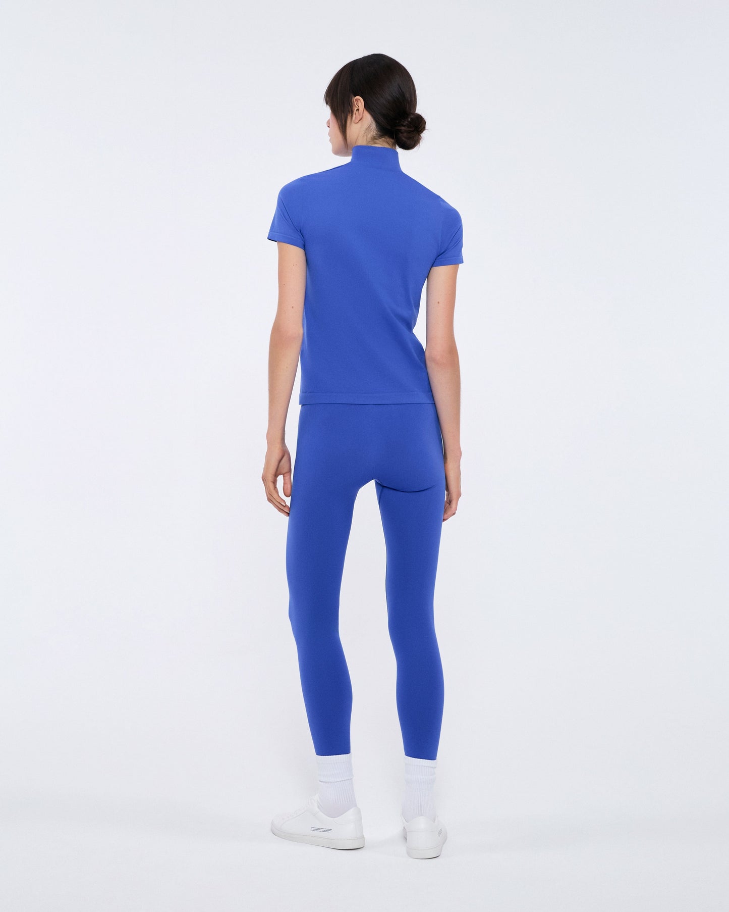 Womens 99% Bio-Based Zipped Short Sleeve Top—Gaia Blue