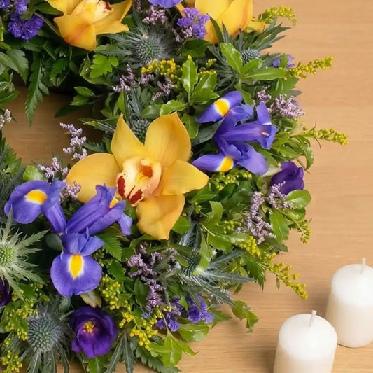 Sympathy Orchid and Iris Wreath