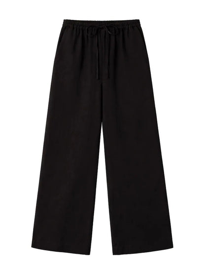 Ro&Zo Black Petite Drawstring Trousers With Linen
