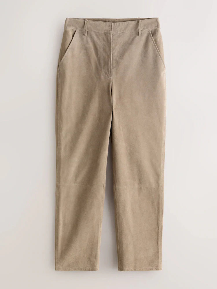 Nothing Ordinary Stone Slim Real Suede Leg Trousers
