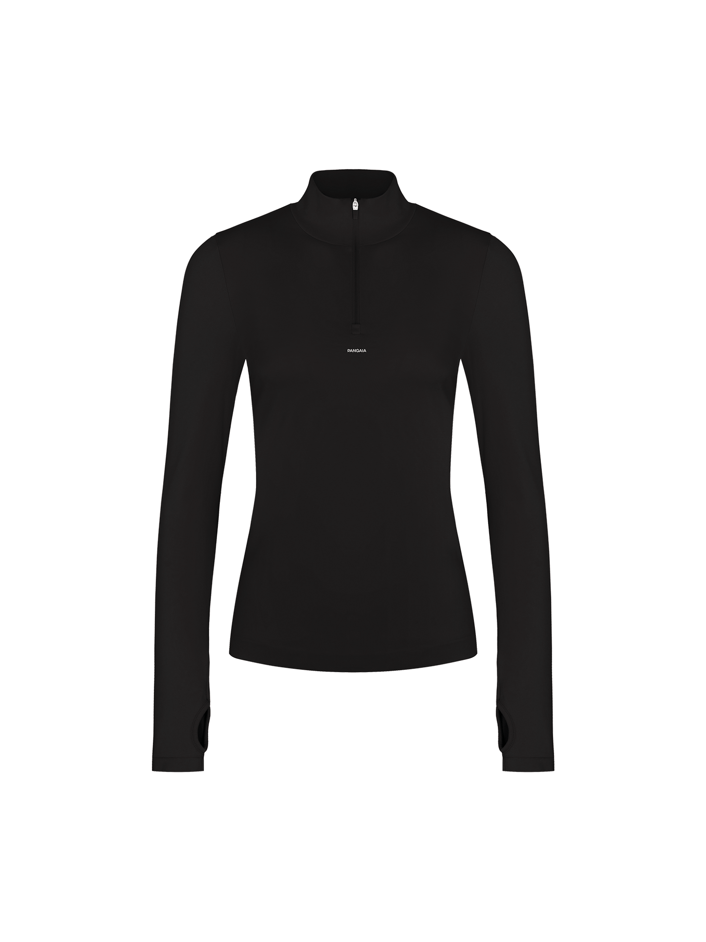 Womens 99% Bio-Based Zipped Long Sleeve Top—Black
