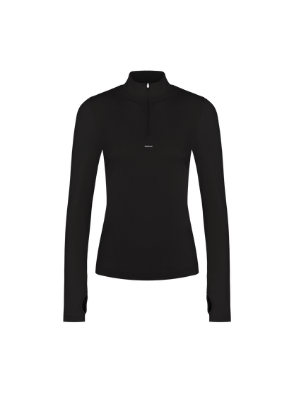 Womens 99% Bio-Based Zipped Long Sleeve Top—Black