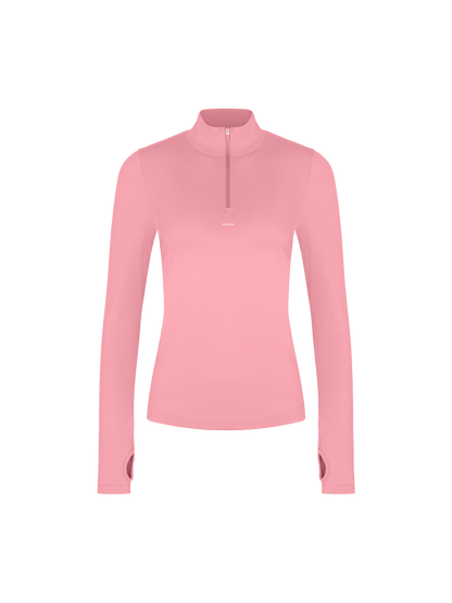 Womens 99% Bio-Based Zipped Long Sleeve Top—Dewy Rose