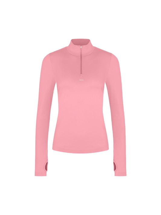 Womens 99% Bio-Based Zipped Long Sleeve Top—Dewy Rose