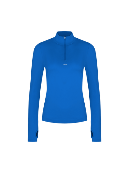 Womens 99% Bio-Based Zipped Long Sleeve Top—Gaia Blue