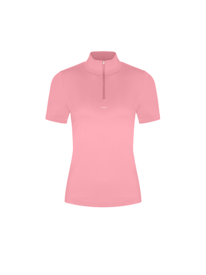 Womens 99% Bio-Based Zipped Short Sleeve Top—Dewy Rose