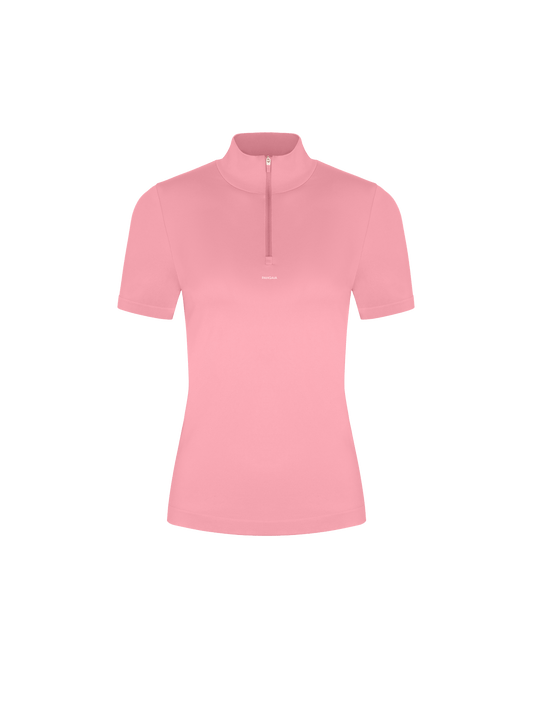 Womens 99% Bio-Based Zipped Short Sleeve Top—Dewy Rose