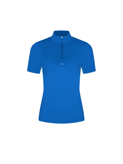 Womens 99% Bio-Based Zipped Short Sleeve Top—Gaia Blue