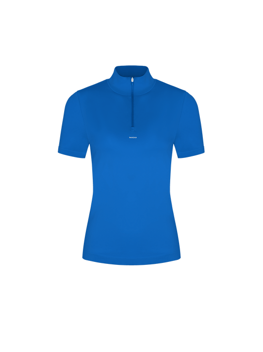 Womens 99% Bio-Based Zipped Short Sleeve Top—Gaia Blue