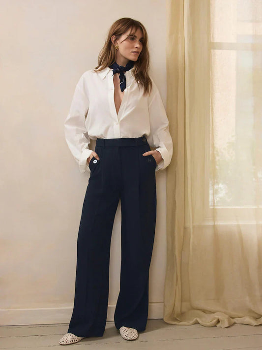 Mint Velvet Blue Side Trim Wide Trousers