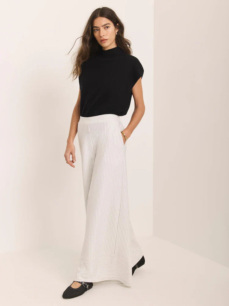 Mint Velvet Natural Pinstripe Wide Trousers