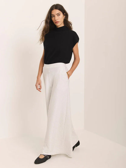Mint Velvet Natural Pinstripe Wide Trousers