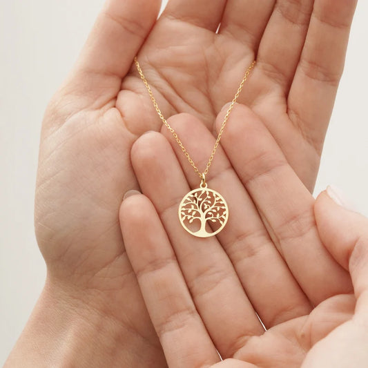 14k Solid Gold Tree of Life Necklace: Family Medallion Pendant